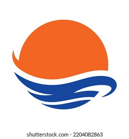 Ocean Sun Vector Logo Design Template