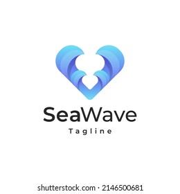 Ocean Sun Wave 3d gradient Logo Design Template
