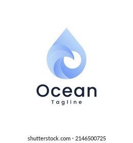 Ocean Sun Wave 3d gradient Logo Design Template
