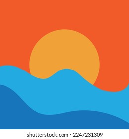 ocean sun wave background vector illustration template design