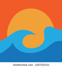 ocean sun wave background vector illustration template design