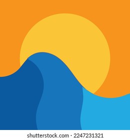 ocean sun wave background vector illustration template design