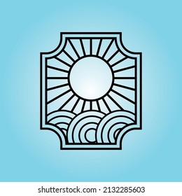 Ocean Sun Wave Button Logo-Symbol Linie Design-Illustration