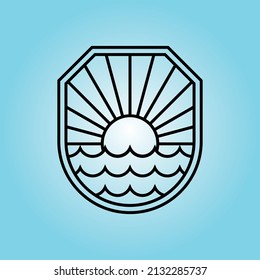 Banda de la ola Ocean Sun Línea de logotipo Arte de diseño