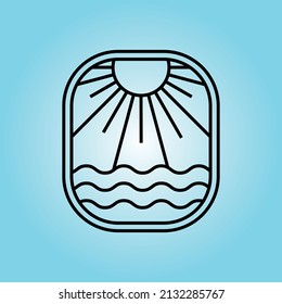 Ocean Sun Wave badge Logo line art Design Template