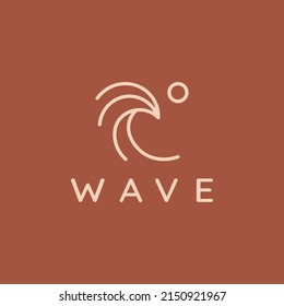 Plantilla de diseño de esquema de línea dibujada a mano de Ocean Sun Wave
