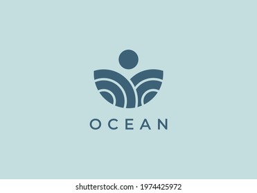 Ocean Sun Wave Logo Design Template
