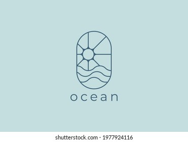 Ocean Sun Wave Logo Design Template
