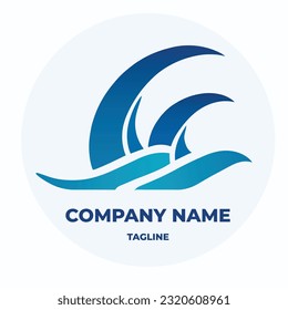 Ocean Sun Wave Logo Design Template