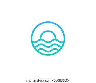 Ocean Sun Wave Logo Design Template