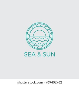 Ocean Sun Wave Logo Design Template