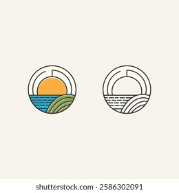 Ocean Sun Wave Logo Icon Vector Design. Creative simple logos designs illustration