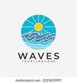 ocean sun wave logo image vector design template