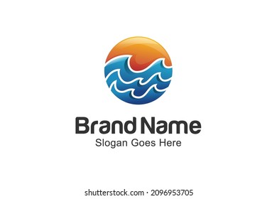 Ocean Sun Wave Logo. sunset nature sea logo Design vector Template