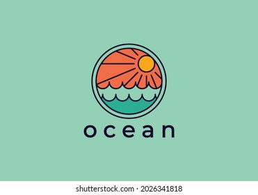 Plantilla de diseño de la etiqueta de logotipo minimalista de Ocean Sun Wave
