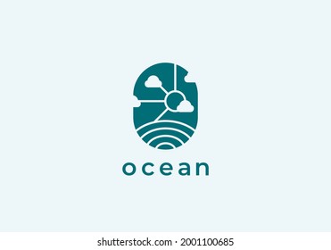 Ocean Sun Wave Modern Logo Design Template
