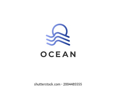 Ocean Sun Wave Modern Logo Design Template
