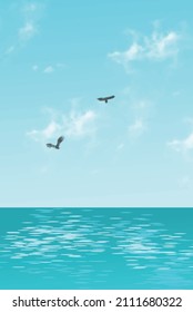 ocean sunny day birds vector illustration