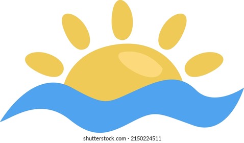 Ocean sunrise, illustration, vector on a white background.