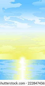 Ocean sunrise or sunset vector illustration. Bright yellow sunshine over the ocean for graphic, wallpaper, resources, business, design or decoration.  Yellow sunset or sunrise over the sea vector