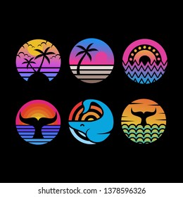 ocean sunset circle vector illustration