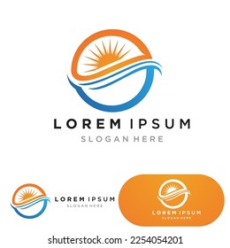 Ocean Sunset Logo Design Inspiration. isolated on white background 