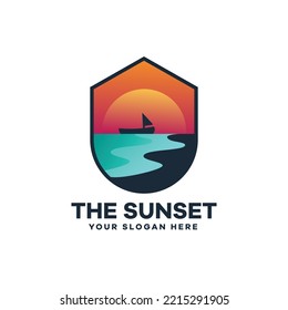 Ocean Sunset Logo Icon Illustration