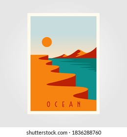 ocean sunset minimalist poster vector template illustration design