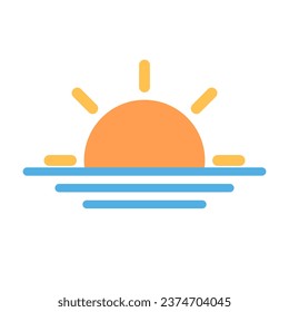 Icono de océano y puesta de sol o amanecer. Vector.