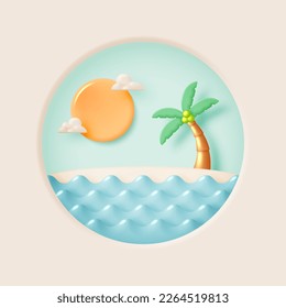 Ocean and sunshine for summer season 3d style pastel color scheme vector illustration 