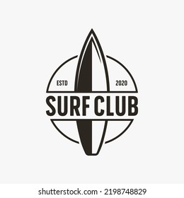 Ocean surf club logo vector illustration design, abstract surfing board logo icon design