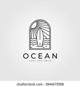 ocean surf line art logo vector illustration design, beach logo design