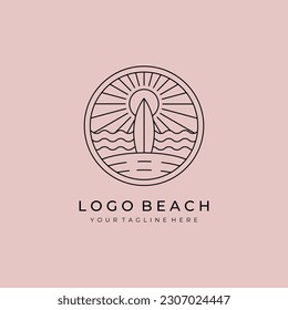 diseño de ilustraciones vectoriales de la línea del logotipo de surf oceánico, diseño del logotipo de la playa