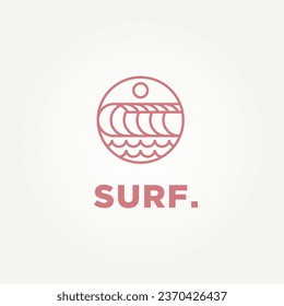 diseño de ilustraciones vectoriales con el logotipo de líneas minimalistas de surf oceánico. surfista moderno simple, deportes acuáticos, concepto de logotipo de surf