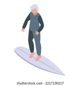 Ocean surf retirement travel icon isometric vector. Old people. Happy person