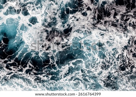 Ocean surface background. Top view of stunning foamy water. Can be used in covers, packaging, posters, textures, brochures, art and design projects. Captivating vector illustration.