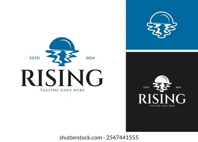 Ocean surface and rising half moon vector logo design vector illustration idea