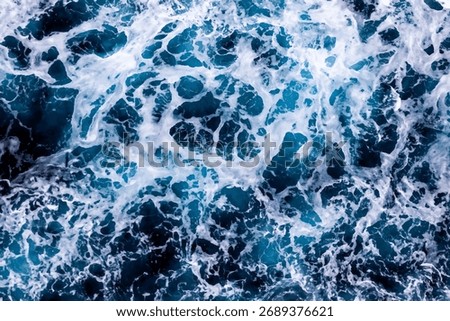 Ocean surface texture. Top view of awesome water with foam. Can be used in covers, packaging, posters, textures, presentations, art and design projects. Breathtaking vector illustration.
