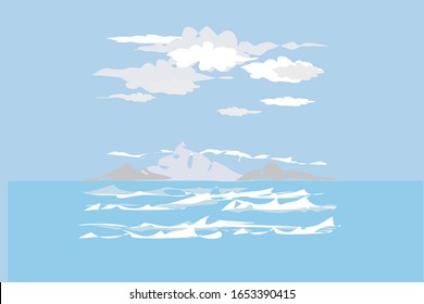 Ocean surface wave seamless ,blue sky ,cloud and mountains . 