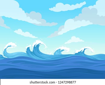 Ocean surface wave seamless. Underwater cartoon liquid pattern river and sea vector background