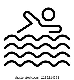 Vector de contorno de icono de nado oceánico. Agua de seguridad. Buzo de protección