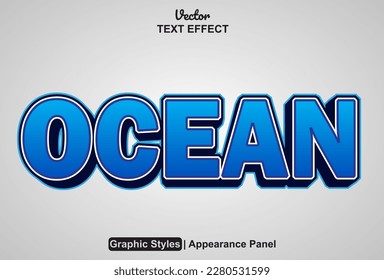 ocean text effect with blue color graphic style editable.