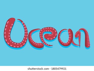 Ocean text made with red tentacles.