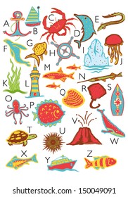 Ocean Theme Alphabet with Only Letters on White Background