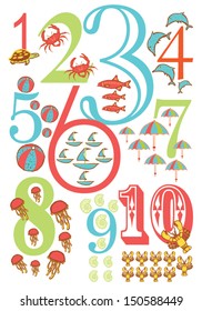 Ocean Theme Numbers Poster for Kids in Vector