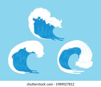 ocean three waves set icons