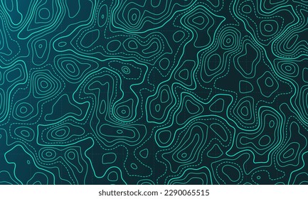 Ocean topographic line map with curvy wave isolines vector illustration. Sea depth topographic landscape surface for nautical radar readings. Cartography texture abstract banner of relief ocean floor.