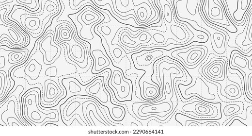 Ocean topographic line map with curvy wave isolines vector illustration. Sea depth topographic landscape surface for nautical radar readings. Cartography texture abstract banner of relief ocean floor. svg