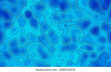 Mapa de líneas topográficas oceánicas con aislamientos ondulados de ondas curvadas ilustraciones vectoriales. Superficie topográfica de profundidad marina para lecturas de radar náutico. Cartel abstracto de textura de cartografía del suelo oceánico de relieve.