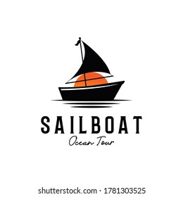 Ocean tour Sailboat silhouette logo design white backgrounds isolated, sailboat vector sign symbol